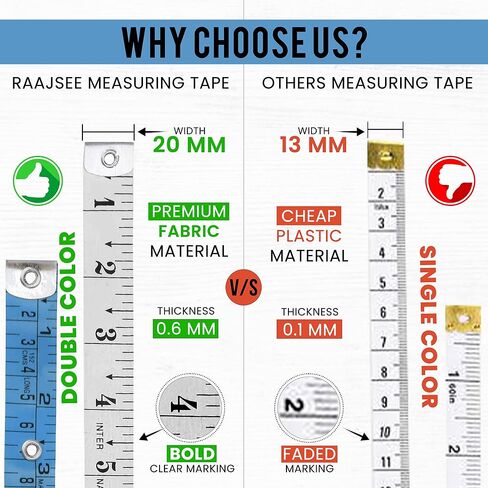 Pack of 2 Fabric Tape Measure, Measuring Tape for Body |Soft Measuring Tape for Sewing Cloth & Weight Loss Medical Body Measurement Nursing Craft 60 inch,150 cm in Kuwait