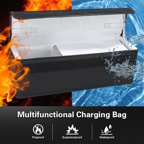 Quctak E-Bike Battery Bag with Handle Explosionproof, Large Capacity Fireproof Lipo Bag(19.6 x 6.7 x 6in), E-Bike Battery Case with Charging Port, Battery Storage Guard Safe in Kuwait