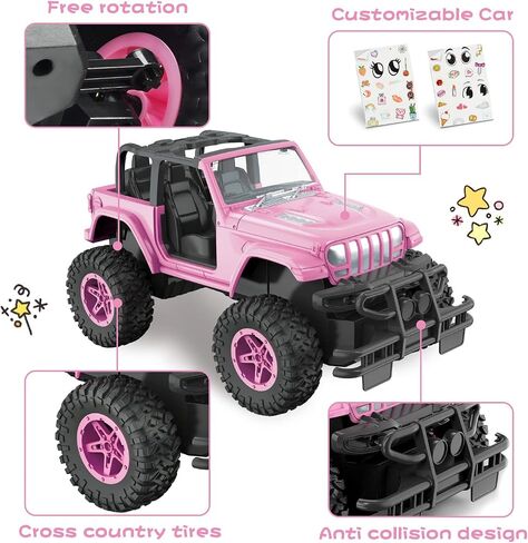 NQD Pink RC Cars 1:16 Scale with DIY Sticker, Remote Control Car for Girls, 80 Min Play 2.4Ghz Jeep RC Trucks,Little Girl Toys Gifts for 4-5 6-7 8-10 Years Old in Saudi Arabia