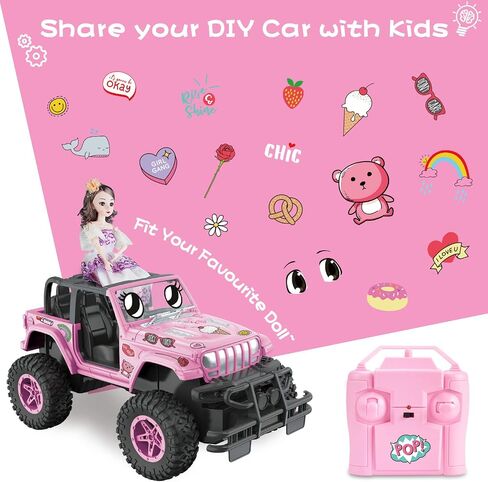 NQD Pink RC Cars 1:16 Scale with DIY Sticker, Remote Control Car for Girls, 80 Min Play 2.4Ghz Jeep RC Trucks,Little Girl Toys Gifts for 4-5 6-7 8-10 Years Old in Saudi Arabia