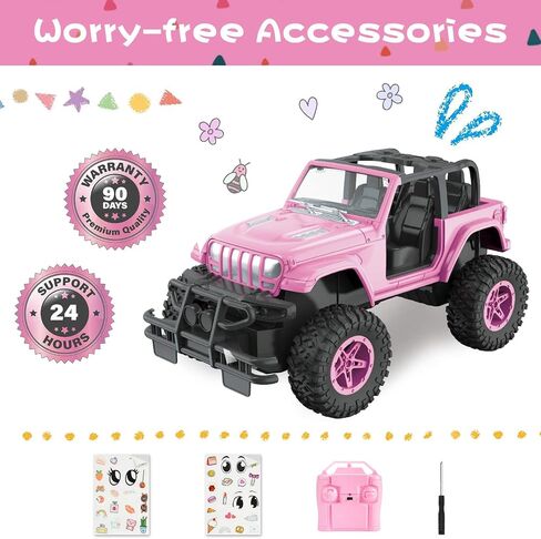 NQD Pink RC Cars 1:16 Scale with DIY Sticker, Remote Control Car for Girls, 80 Min Play 2.4Ghz Jeep RC Trucks,Little Girl Toys Gifts for 4-5 6-7 8-10 Years Old in Saudi Arabia