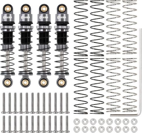 صدمات INJORA 39 مم - مخمد زيت ممتص للصدمات من الألومنيوم قابل للتعديل لـ SCX24 Gladiator C10 JLU Deadbolt B17 Axial 1/24 RC أجزاء ترقية السيارة الزاحفة (أسود وأحمر) in Kuwait