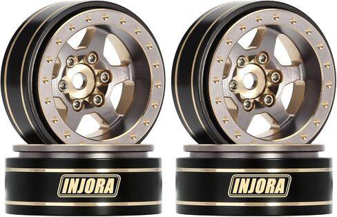 INJORA 1.0 Plus Brass Beadlock Wheel Rims 6-Spoke Wheels for TRX4M SCX24 FCX24 1/24 1/18 RC Crawler,42g/pcs (Black&Gold) in Kuwait
