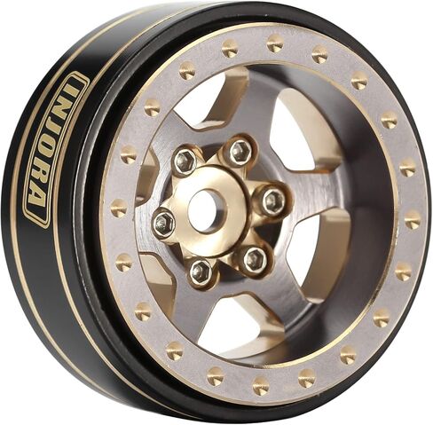 INJORA 1.0 Plus Brass Beadlock Wheel Rims 6-Spoke Wheels for TRX4M SCX24 FCX24 1/24 1/18 RC Crawler,42g/pcs (Black&Gold) in Kuwait