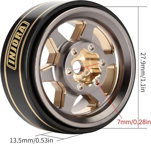 INJORA 1.0 Plus Brass Beadlock Wheel Rims 6-Spoke Wheels for TRX4M SCX24 FCX24 1/24 1/18 RC Crawler,42g/pcs (Black&Gold) in Kuwait