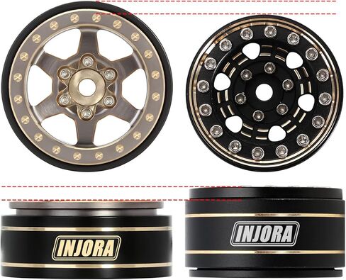 INJORA 1.0 Plus Brass Beadlock Wheel Rims 6-Spoke Wheels for TRX4M SCX24 FCX24 1/24 1/18 RC Crawler,42g/pcs (Black&Gold) in Kuwait