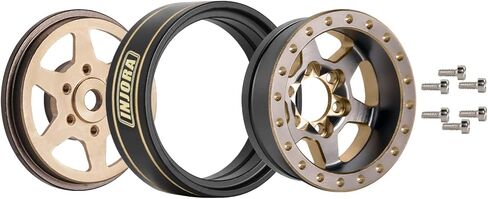 INJORA 1.0 Plus Brass Beadlock Wheel Rims 6-Spoke Wheels for TRX4M SCX24 FCX24 1/24 1/18 RC Crawler,42g/pcs (Black&Gold) in Kuwait