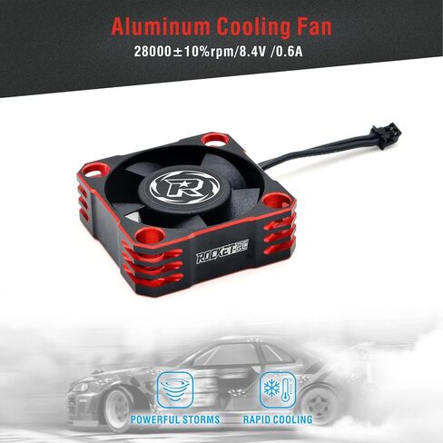 Surpass Motor Cooling Fan, Rocket V2 28000RPM Cooling Fan Brushless ESC Alluminum Motor Heat Sink Fitted Turbo ESC A3 with XH Connect for RC Car 1/8 1/10 (Red&Black) in Kuwait