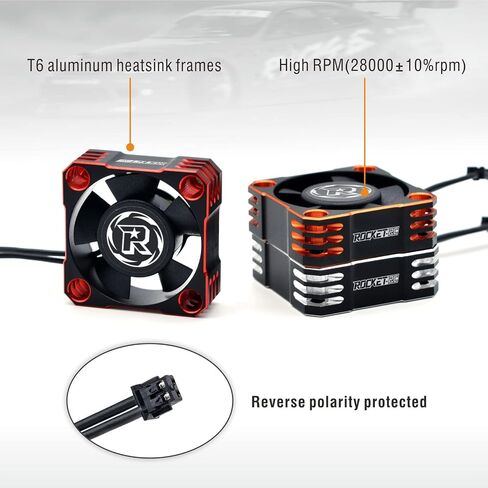 Surpass Motor Cooling Fan, Rocket V2 28000RPM Cooling Fan Brushless ESC Alluminum Motor Heat Sink Fitted Turbo ESC A3 with XH Connect for RC Car 1/8 1/10 (Red&Black) in Kuwait