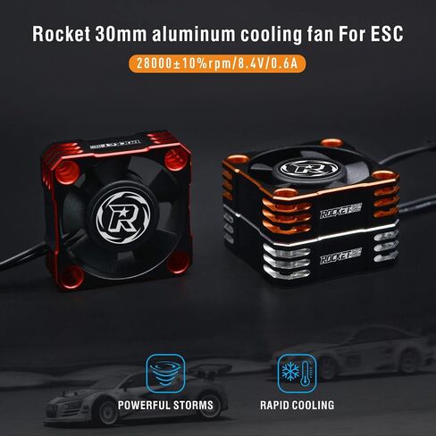 Surpass Motor Cooling Fan, Rocket V2 28000RPM Cooling Fan Brushless ESC Alluminum Motor Heat Sink Fitted Turbo ESC A3 with XH Connect for RC Car 1/8 1/10 (Red&Black) in Kuwait