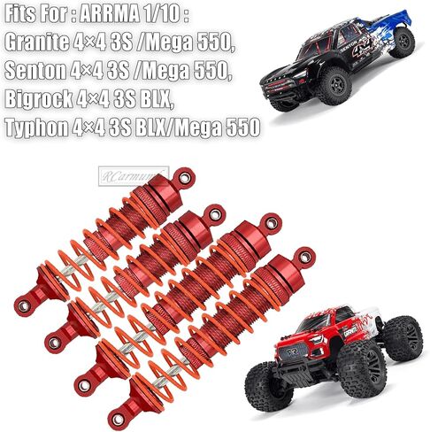 جزء ترقية صدمات Rcarmumb RC لـ 1/10 Arrma Granite 4X4 Senton 4X4 Bigrock 4X4 Typhon 4X4، 4 قطع من الصدمات الأمامية والخلفية المصنوعة من الألومنيوم الكبيرة تقفز، تم استبدالها AR330550، أحمر in Kuwait