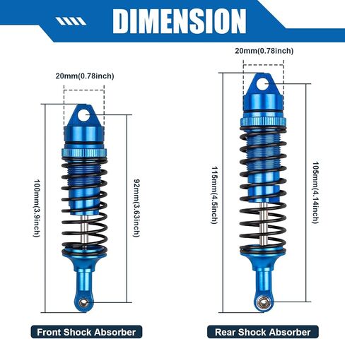 Luney 4PCS Aluminum Alloy Front & Rear Shocks for 1/10 Traxxas Slash 2WD 4X4 Rustler 4X4 VXL Hoss Stampede Bandit Nitro Shock Absorber Damper Set Upgrades Parts Replace 5862 in Kuwait