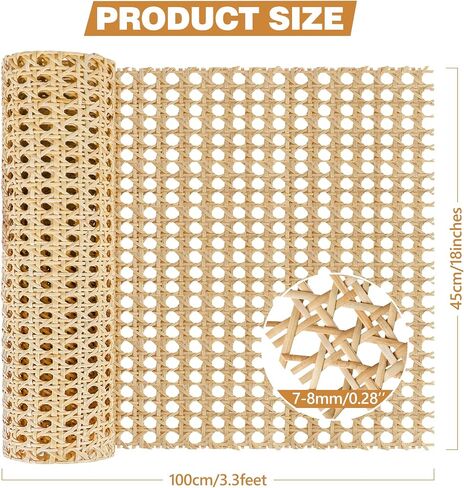 14" Width x 3.3 Feet Cane Rattan Webbing Roll for Caning Projects, Cane Webbing Sheet, Natural Pre-Woven Open Mesh Caning for Furniture Chair Cabinet Ceiling Bed Door in Kuwait