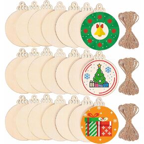 Max Fun 120Pcs Wood Slices 3.5" Wooden DIY Christmas Ornaments Unfinished Predrilled Wood Circles for Crafts Centerpieces Round Wooden Discs Hanging Decorations in Saudi Arabia