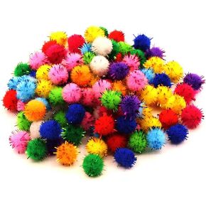 Sicraft 100pcs Glitter Tinsel Pom Poms Sparkle Balls for DIY Craft/Party Decoration/Cat (1.5CM 100PCS)