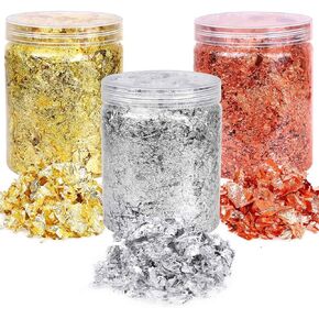 Gold Foil Flakes for Resin, Paxcoo Imitation Gold Foil Flakes Metallic Leaf for Nails, Painting, Crafts, Slime and Resin Jewelry Making (Gold, Silver, Copper Colors) in Saudi Arabia