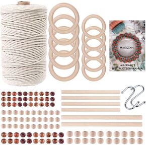 120pcs Macrame Kits for Beginners 3mm x 109yards Natural Cotton Macrame Cord with Wooden Beads & Rings,Wooden Sticks,Metal Rings Macrame Supplies Best for Macrame Plant Hanger in Saudi Arabia