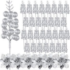 Auxnki 36Pack Christmas Glitter Berries Stems, 8.3Inch Artificial Christmas Picks for Christmas Tree Ornaments Decorations, DIY Xmas Wreath,Holiday and Home Decor, Gold