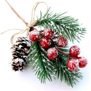Red Berry Stems Pine Branches Evergreen Christmas Berries Décor 8 PCS Artificial Pine Cones Branch Craft Wreath Pick & Winter Holiday Floral Picks Holly Stem for Decoration DIY Xmas Garland Crafts in Kuwait