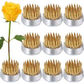Ikebana Stem Holder, 3 Pieces Flower Frog Kenzan Fixed Tools Flower Holder Floral Arrangement Pin for Flower Arrangement Vase, Fixation and Decoration (Gold, 0.91 Inch, 1.02 Inch, 2.36 Inch)