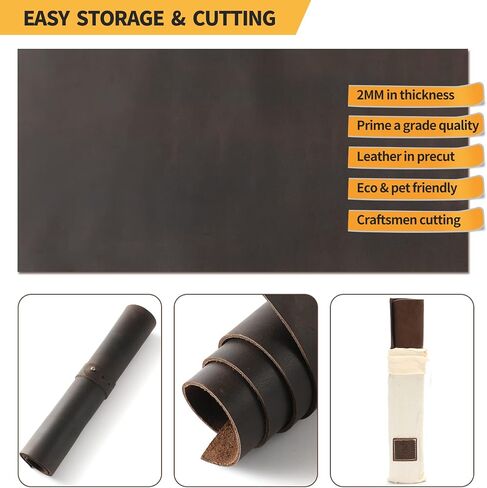 RingSun 12''X24'' Genuine Leather Sheets for Crafts Full Grain Leather Tooling Leather (2mm) Thick Cowhide Leather Pieces Square, Dark Brown in Kuwait