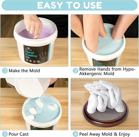 Hula Home XL DIY Hands Casting Kit for Up to 6 People (Adults and Childrens) | Includes Wood Base | Statue Molding Kit | Hand Mold Keepsake Sculpture Kit for Birthday, Wedding, Anniversary in Kuwait