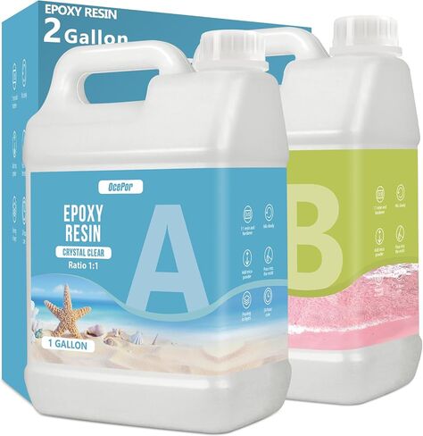OcePor Epoxy الراتنج - 1 جالون، طقم راتنجات الإيبوكسي الشفاف الكريستالي، بدون اصفرار ولا يوجد فقاعات فنية من الراتنج المصبوب للحرف الفنية، وصناعة المجوهرات، وقوالب الخشب والراتنج (0.5 جالون × 2) in Kuwait