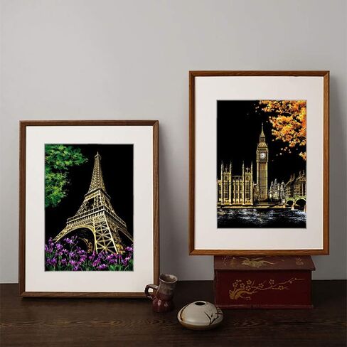 Scratch Painting Kits for Adults & Teens, Craft Art Set, Rainbow Scratch Art Painting Paper, Sketch DIY Night View Scratchboard, 16'' x 11.2'' Creative Gift with 3 Tools kit (Castle / Amusement Park) in Kuwait