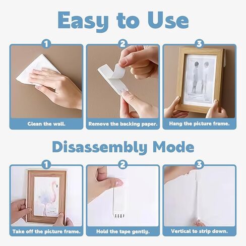 24 Pairs Picture Hanging Strips Heavy Duty, Picture Hanging Kit Without Nails, Picture Hanger Damage Free, No Damage Removable Hook Tape, Picture mounting Strips for Hanging Frames, Posters in Kuwait