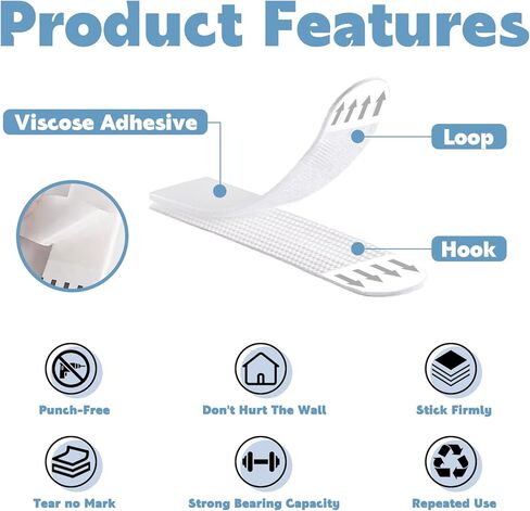 24 Pairs Picture Hanging Strips Heavy Duty, Picture Hanging Kit Without Nails, Picture Hanger Damage Free, No Damage Removable Hook Tape, Picture mounting Strips for Hanging Frames, Posters in Kuwait