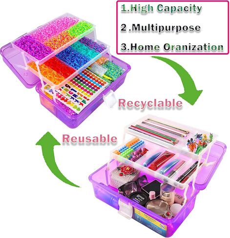 YITOHOP 15000+ Rubber Loom Bands, Mega Rubber Bands Bracelet Kit,Loom Bracelet Making Kit with 3 Layer Container,30 Colors,380 Beads,30 Charms,Clips, Hooks Tools for DIY Art Holiday Gift in Kuwait