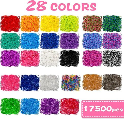 Inscraft 17500+ أربطة نول مطاطية مع حاوية زرقاء من 3 طبقات، 28 لونًا، 600 مشبك على شكل حرف S، 352 خرزة، 40 قلادة كرتونية، مجموعة إعادة تعبئة صناعة الأساور للأطفال in Kuwait