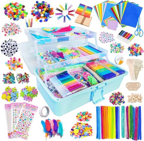 Itopstar 3000 Kids Arts and Crafts Supplies for Kids Girls Crafting Supply in 3 Layered Plastic Art Box All in One Kids Ages 4 5 6 7 8 9 10 11 & 12 Year Old Girls & Boys Crafting Supply Set in Saudi Arabia