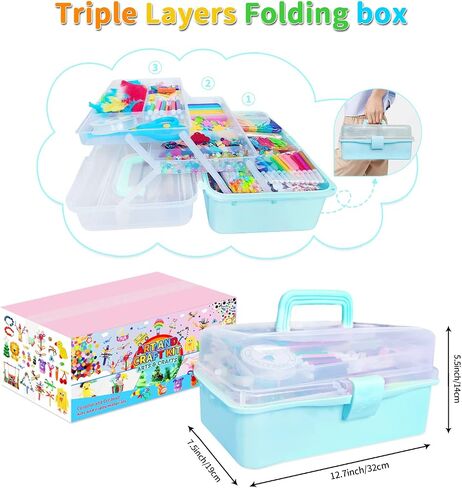 Itopstar 3000 Kids Arts and Crafts Supplies for Kids Girls Crafting Supply in 3 Layered Plastic Art Box All in One Kids Ages 4 5 6 7 8 9 10 11 & 12 Year Old Girls & Boys Crafting Supply Set in Saudi Arabia