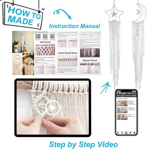 مجموعة Hdviai 121 قطعة من Macrame، لوازم Macrame 3 مم × 109 ياردة لمجموعات Macrame للبالغين المبتدئين، مع ملحقات مثل 100 قطعة من الخرز و10 قطع من الحلقات الخشبية لمجموعة شماعات نبات Macrame in Kuwait