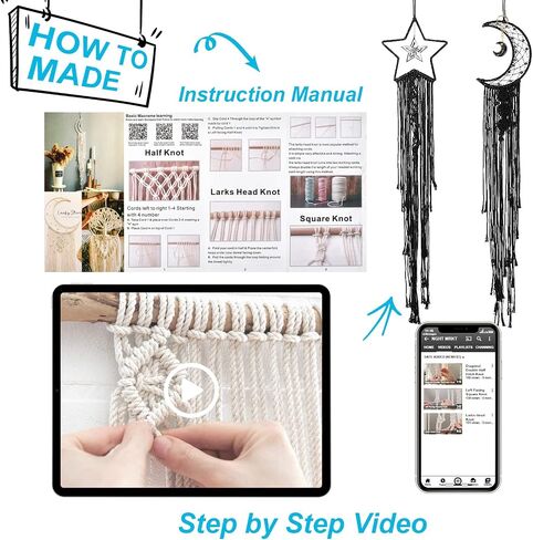 مجموعة Hdviai 121 قطعة من Macrame، لوازم Macrame 3 مم × 109 ياردة لمجموعات Macrame للبالغين المبتدئين، مع ملحقات مثل 100 قطعة من الخرز و10 قطع من الحلقات الخشبية لمجموعة شماعات نبات Macrame in Kuwait