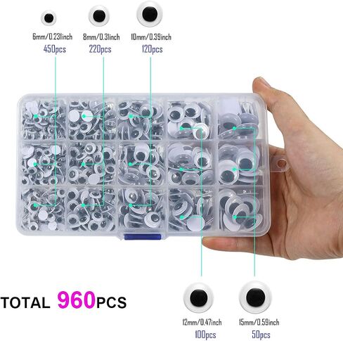 450Pcs Black Wiggle Googly Eyes with Self-Adhesive, 6mm 8mm 10mm 12mm Mixed Packaging,3 Years and up in Kuwait