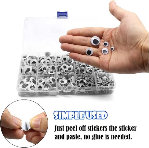 450Pcs Black Wiggle Googly Eyes with Self-Adhesive, 6mm 8mm 10mm 12mm Mixed Packaging,3 Years and up in Kuwait