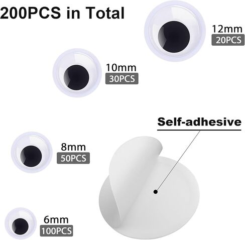 FEBSNOW 200 Pieces Wiggle Eyes Self Adhesive Black White Googly Eyes for DIY Crafts Decoration (20mm) in Kuwait