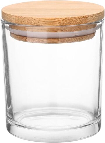 Antimbee (15 عبوة) برطمانات شموع زجاجية باللون الأزرق الياقوتي مع أغطية من الخيزران لصنع الشموع، علب شموع فارغة سعة 6 أونصة مع أغطية خشبية، حاويات شموع نظيفة بالجملة - آمنة للاستخدام في غسالة الأطباق in Kuwait