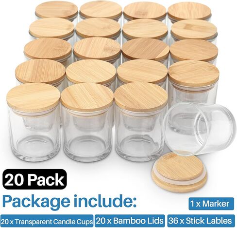 Antimbee (15 عبوة) برطمانات شموع زجاجية باللون الأزرق الياقوتي مع أغطية من الخيزران لصنع الشموع، علب شموع فارغة سعة 6 أونصة مع أغطية خشبية، حاويات شموع نظيفة بالجملة - آمنة للاستخدام في غسالة الأطباق in Kuwait