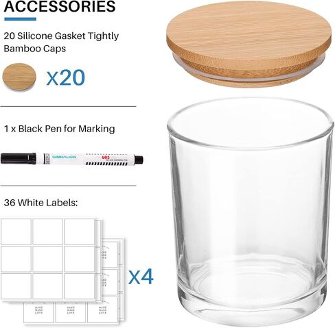 Antimbee (15 عبوة) برطمانات شموع زجاجية باللون الأزرق الياقوتي مع أغطية من الخيزران لصنع الشموع، علب شموع فارغة سعة 6 أونصة مع أغطية خشبية، حاويات شموع نظيفة بالجملة - آمنة للاستخدام في غسالة الأطباق in Kuwait