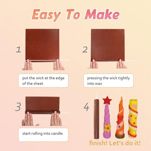 Bingfuego Beeswax Candle Making Kit for kids-12 Beeswax Sheets for Candle Making Rolling Kits, Natural Beeswax Candle Making Kit (Bright Color, 8 x 8 inch) in Kuwait