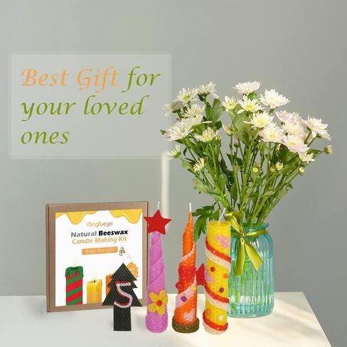 Bingfuego Beeswax Candle Making Kit for kids-12 Beeswax Sheets for Candle Making Rolling Kits, Natural Beeswax Candle Making Kit (Bright Color, 8 x 8 inch) in Kuwait