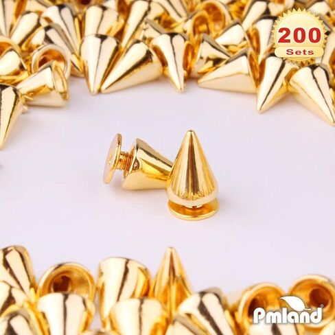 PMLAND 200 Sets/Pairs 9.5mm Silver Cone Spikes Screwback Studs DIY Craft Cool Rivets Punk in Kuwait