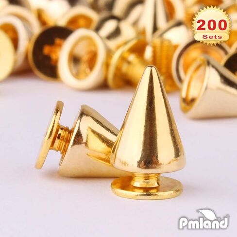 PMLAND 200 Sets/Pairs 9.5mm Silver Cone Spikes Screwback Studs DIY Craft Cool Rivets Punk in Kuwait
