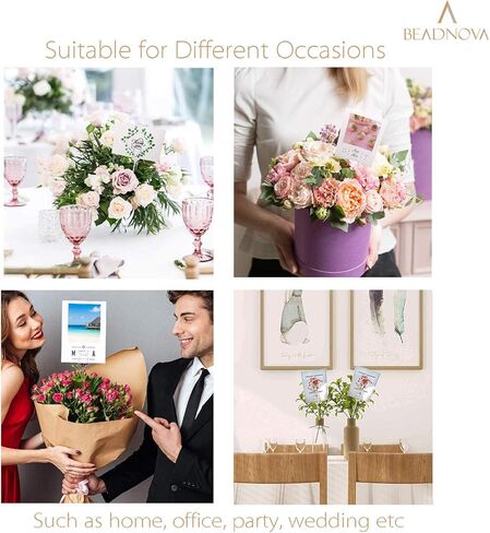BEADNOVA حامل بطاقات الأزهار يختار 50 قطعة 12 بوصة زهرة اختيار البلاستيك الأزهار اختيار حامل لبطاقة صور حفل زفاف عيد ميلاد الديكور (رأس على شكل شوكة) in Kuwait