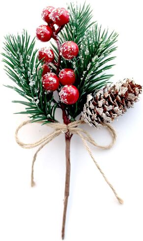 Red Berry Stems Pine Branches Evergreen Christmas Berries Décor 8 PCS Artificial Pine Cones Branch Craft Wreath Pick & Winter Holiday Floral Picks Holly Stem for Decoration DIY Xmas Garland Crafts in Saudi Arabia