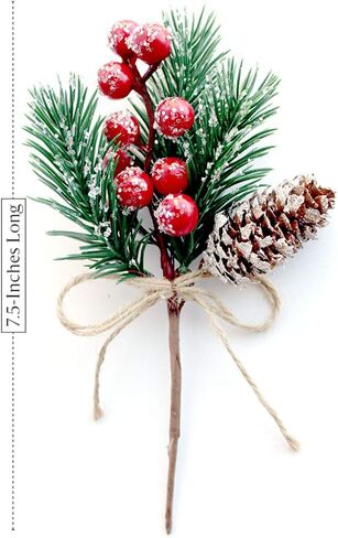 Red Berry Stems Pine Branches Evergreen Christmas Berries Décor 8 PCS Artificial Pine Cones Branch Craft Wreath Pick & Winter Holiday Floral Picks Holly Stem for Decoration DIY Xmas Garland Crafts in Saudi Arabia