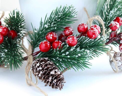Red Berry Stems Pine Branches Evergreen Christmas Berries Décor 8 PCS Artificial Pine Cones Branch Craft Wreath Pick & Winter Holiday Floral Picks Holly Stem for Decoration DIY Xmas Garland Crafts in Saudi Arabia